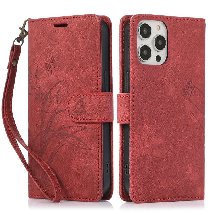 Orchid Butterfly Embossed Leather Phone Case, For iPhone 14 Pro Max, For iPhone 7 / 8 / SE 2022, ...