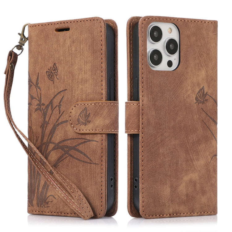 Orchid Butterfly Embossed Leather Phone Case, For iPhone 14 Pro Max, For iPhone 7 / 8 / SE 2022, ...
