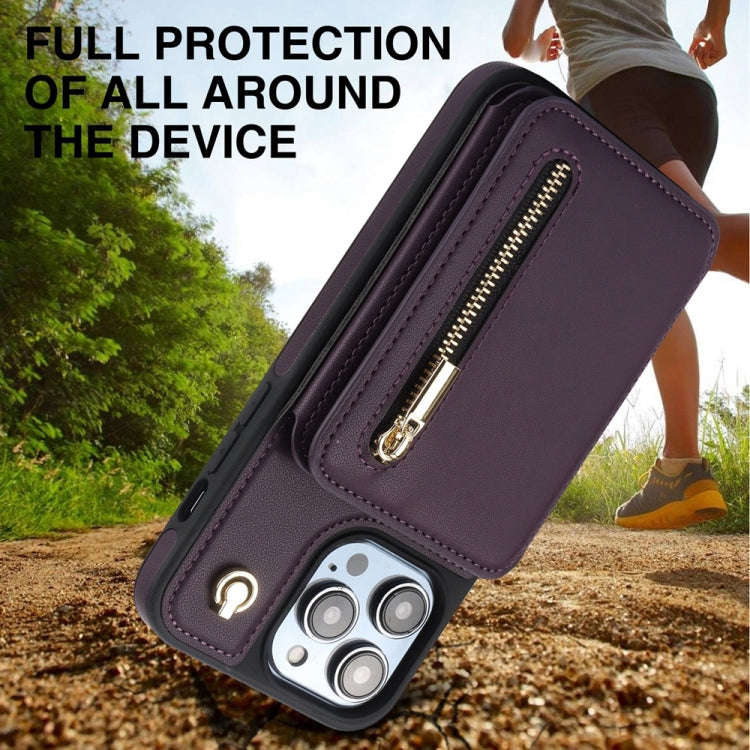 YM006 Skin Feel Zipper Card Bag Phone Case with Dual Lanyard, For iPhone 14 Plus, For iPhone 14, ...