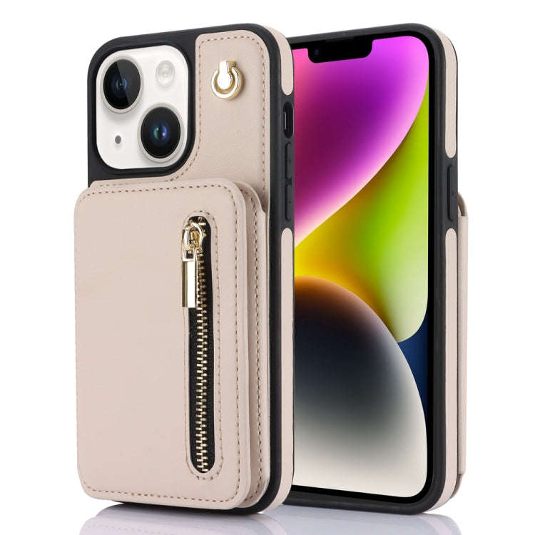 YM006 Skin Feel Zipper Card Bag Phone Case with Dual Lanyard, For iPhone 14 Plus, For iPhone 14, ...