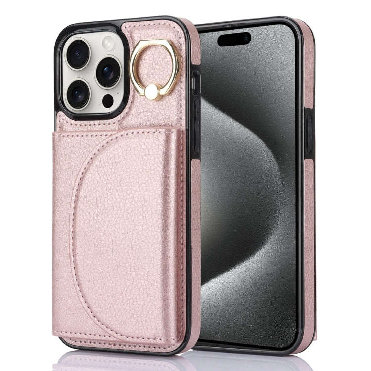 Ring Holder Card Bag Skin Feel Phone Case, For iPhone 16, For iPhone 15 Pro Max, For iPhone 15 Pr...