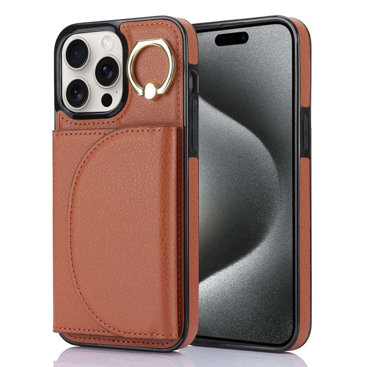 Ring Holder Card Bag Skin Feel Phone Case, For iPhone 16, For iPhone 15 Pro Max, For iPhone 15 Pr...