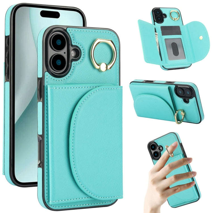 Ring Holder Card Bag Skin Feel Phone Case, For iPhone 16, For iPhone 15 Pro Max, For iPhone 15 Pr...