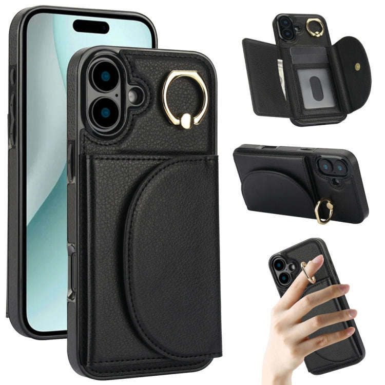 Ring Holder Card Bag Skin Feel Phone Case, For iPhone 16, For iPhone 15 Pro Max, For iPhone 15 Pr...