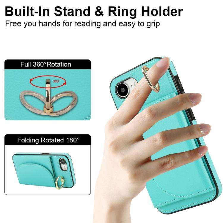 Ring Holder Card Bag Skin Feel Phone Case, For iPhone 17e / 16e, For iPhone 17 Pro Max, For iPhon...