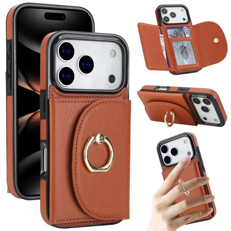 Ring Holder Card Bag Skin Feel Phone Case, For iPhone 18 Pro / 17 Pro, For iPhone 18 Pro Max / 17...
