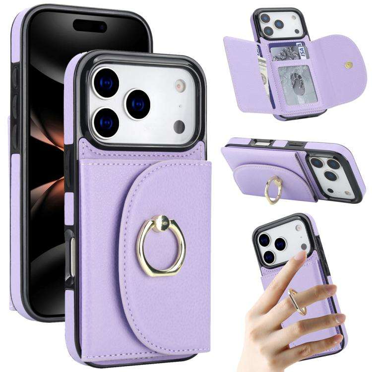 Ring Holder Card Bag Skin Feel Phone Case, For iPhone 18 Pro / 17 Pro, For iPhone 18 Pro Max / 17...