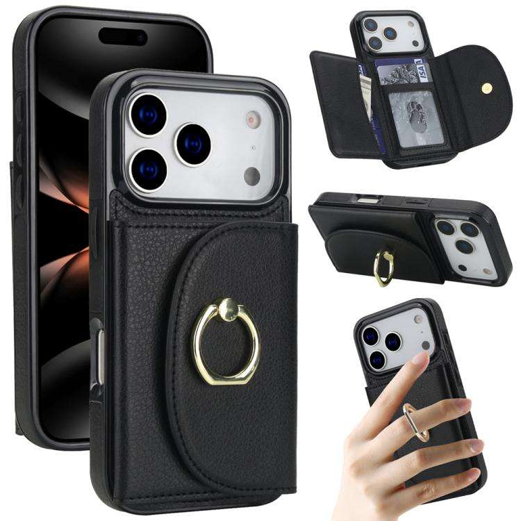 Ring Holder Card Bag Skin Feel Phone Case, For iPhone 18 Pro / 17 Pro, For iPhone 18 Pro Max / 17...