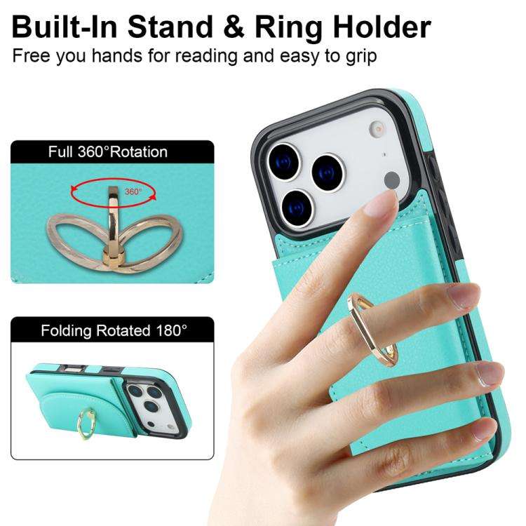 Ring Holder Card Bag Skin Feel Phone Case, For iPhone 18 Pro / 17 Pro, For iPhone 18 Pro Max / 17...