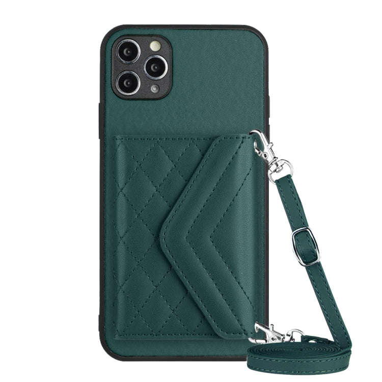 Rhombic Texture Card Bag RFID Phone Case with Long Lanyard, For iPhone 12 mini, For iPhone 11 Pro...