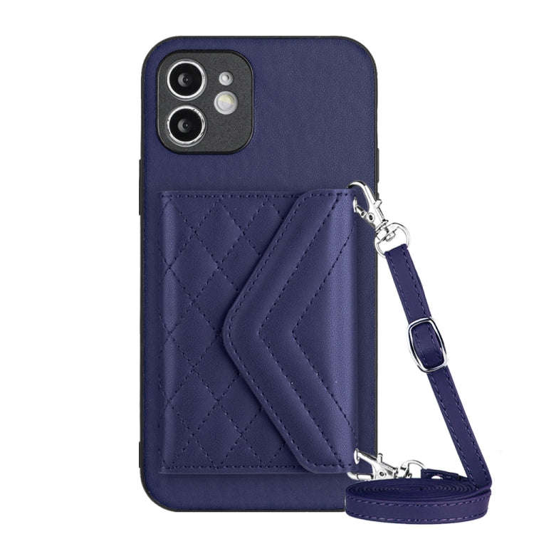 Rhombic Texture Card Bag RFID Phone Case with Long Lanyard, For iPhone 12 mini, For iPhone 11 Pro...