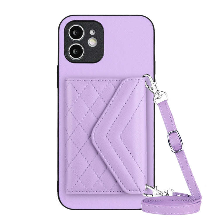 Rhombic Texture Card Bag RFID Phone Case with Long Lanyard, For iPhone 12 mini, For iPhone 11 Pro...
