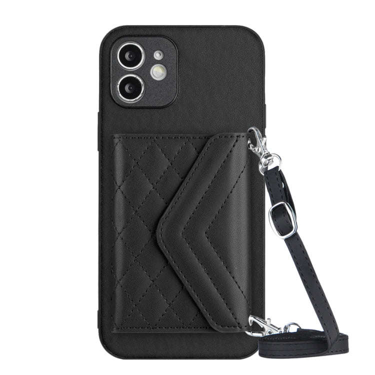 Rhombic Texture Card Bag RFID Phone Case with Long Lanyard, For iPhone 12 mini, For iPhone 11 Pro...