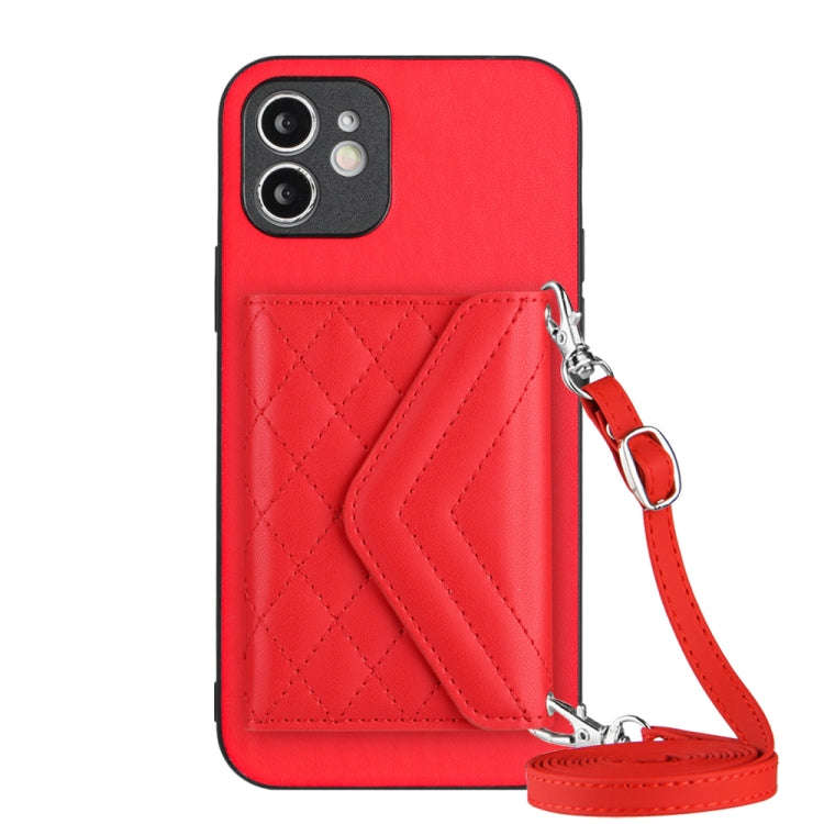 Rhombic Texture Card Bag RFID Phone Case with Long Lanyard, For iPhone 12 mini, For iPhone 11 Pro...