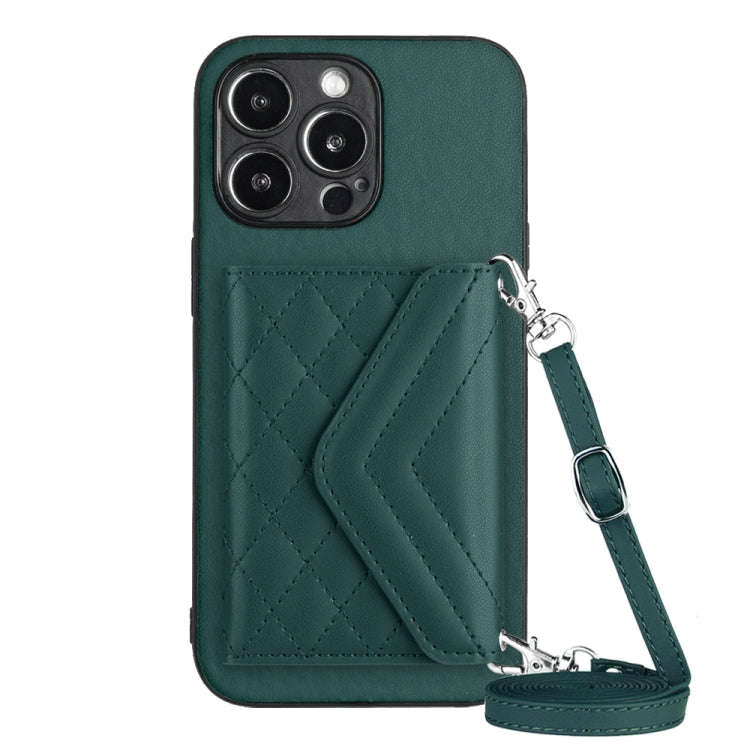 Rhombic Texture Card Bag RFID Phone Case with Long Lanyard, For iPhone 15 Pro Max, For iPhone 15 ...