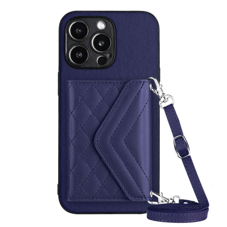 Rhombic Texture Card Bag RFID Phone Case with Long Lanyard, For iPhone 15 Pro Max, For iPhone 15 ...