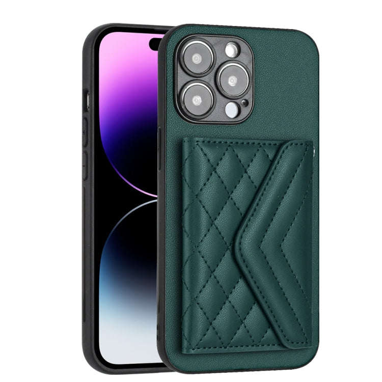 Rhombic Texture Card Bag RFID Phone Case with Long Lanyard, For iPhone 15 Pro Max, For iPhone 15 ...