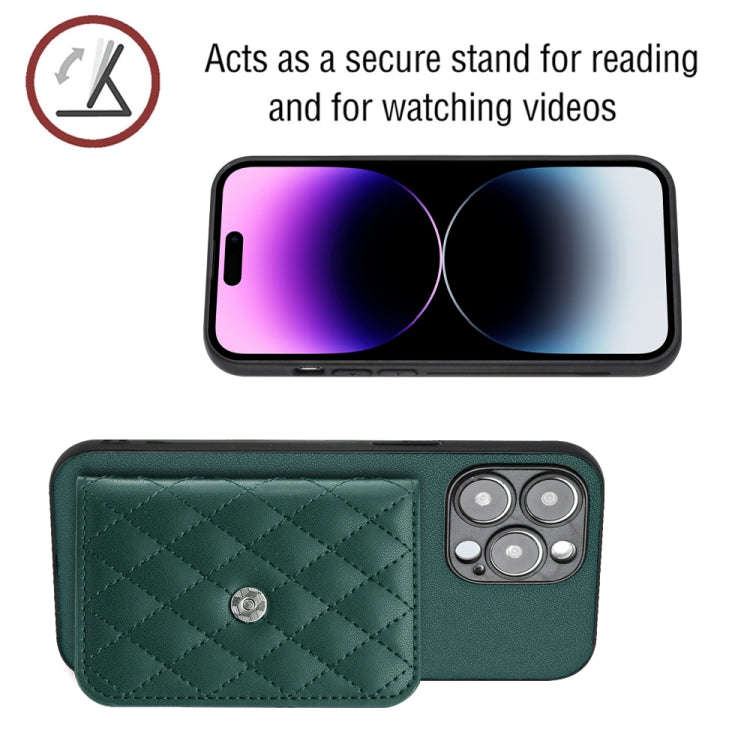 Rhombic Texture Card Bag RFID Phone Case with Long Lanyard, For iPhone 15 Pro Max, For iPhone 15 ...