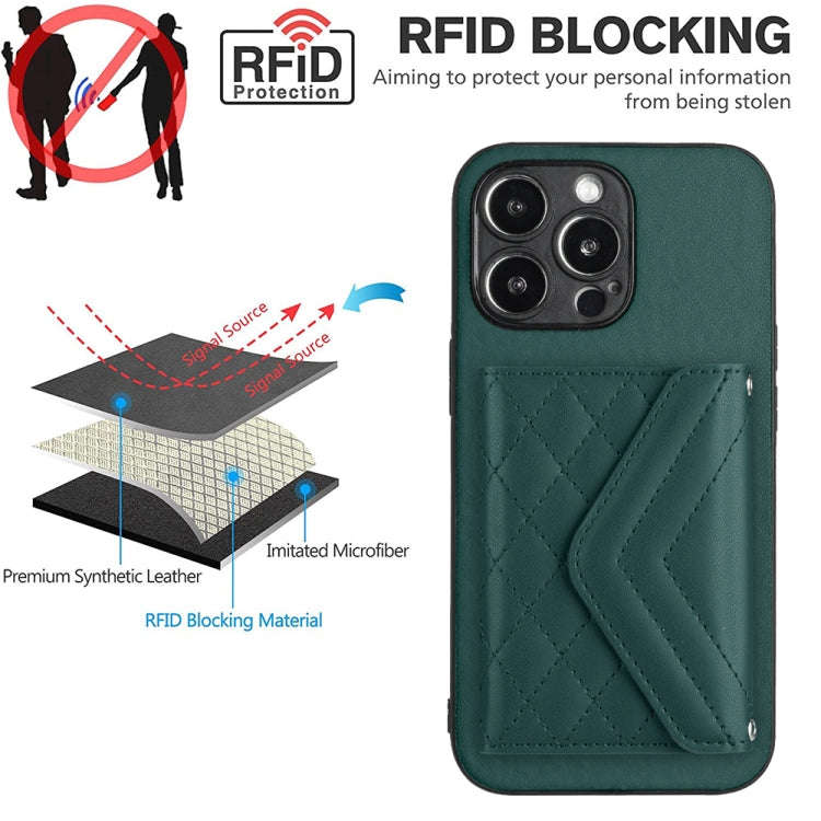 Rhombic Texture Card Bag RFID Phone Case with Long Lanyard, For iPhone 15 Pro Max, For iPhone 15 ...