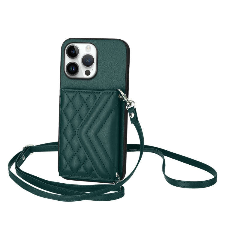 Rhombic Texture Card Bag RFID Phone Case with Long Lanyard, For iPhone 18 Pro / 17 Pro, For iPhon...