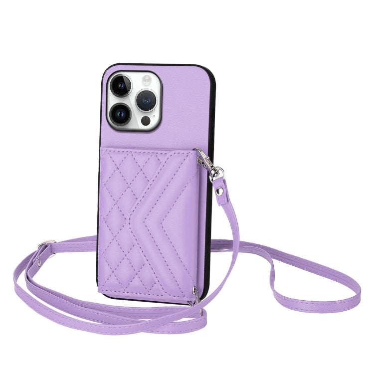 Rhombic Texture Card Bag RFID Phone Case with Long Lanyard, For iPhone 18 Pro / 17 Pro, For iPhon...