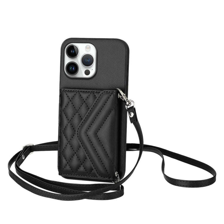 Rhombic Texture Card Bag RFID Phone Case with Long Lanyard, For iPhone 18 Pro / 17 Pro, For iPhon...