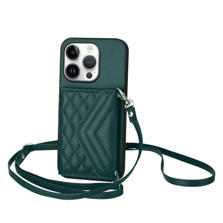 Rhombic Texture Card Bag RFID Phone Case with Long Lanyard, For iPhone 18 Pro / 17 Pro, For iPhon...