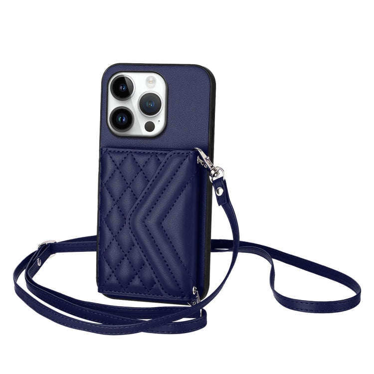 Rhombic Texture Card Bag RFID Phone Case with Long Lanyard, For iPhone 18 Pro / 17 Pro, For iPhon...