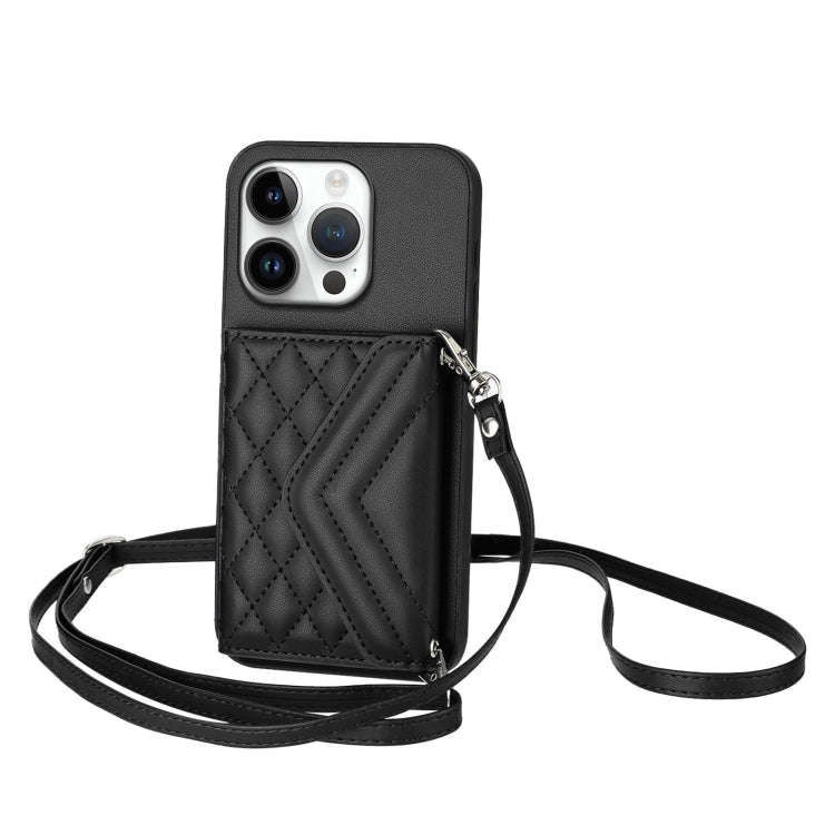 Rhombic Texture Card Bag RFID Phone Case with Long Lanyard, For iPhone 18 Pro / 17 Pro, For iPhon...