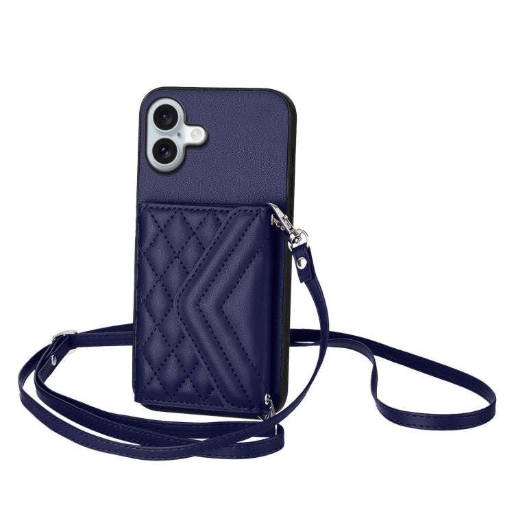 Rhombic Texture Card Bag RFID Phone Case with Long Lanyard, For iPhone 18 Pro / 17 Pro, For iPhon...