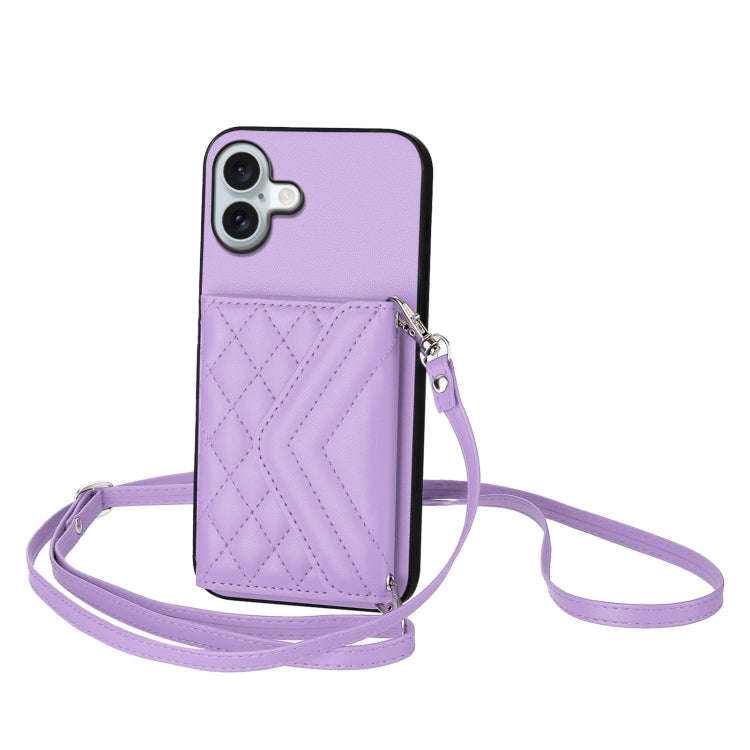 Rhombic Texture Card Bag RFID Phone Case with Long Lanyard, For iPhone 18 Pro / 17 Pro, For iPhon...