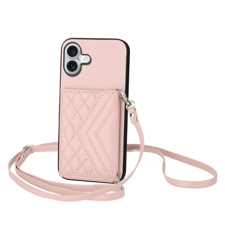 Rhombic Texture Card Bag RFID Phone Case with Long Lanyard, For iPhone 18 Pro / 17 Pro, For iPhon...