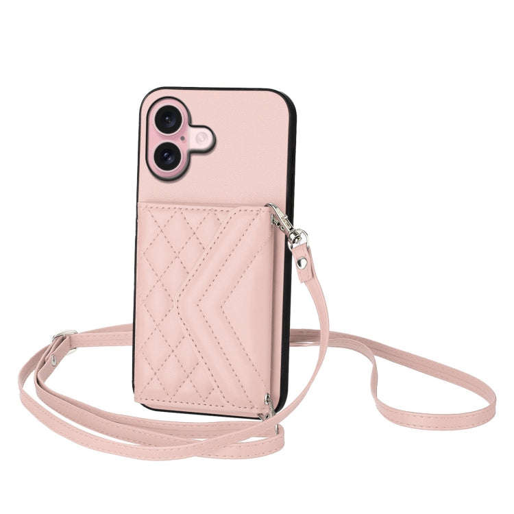 Rhombic Texture Card Bag RFID Phone Case with Long Lanyard, For iPhone 18 Pro / 17 Pro, For iPhon...