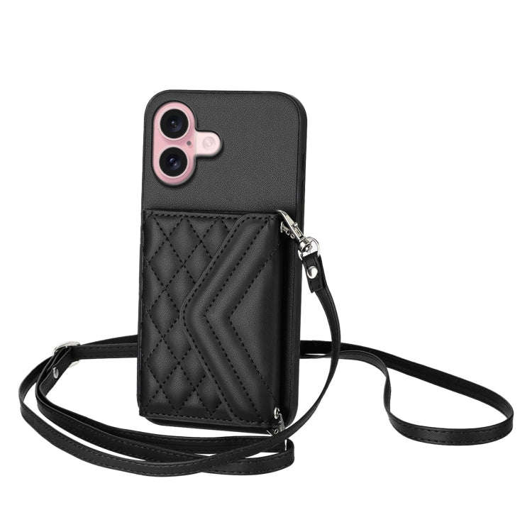 Rhombic Texture Card Bag RFID Phone Case with Long Lanyard, For iPhone 18 Pro / 17 Pro, For iPhon...