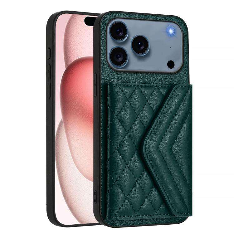Rhombic Texture Card Bag RFID Phone Case with Long Lanyard, For iPhone 18 Pro / 17 Pro, For iPhon...