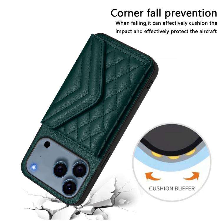 Rhombic Texture Card Bag RFID Phone Case with Long Lanyard, For iPhone 18 Pro / 17 Pro, For iPhon...
