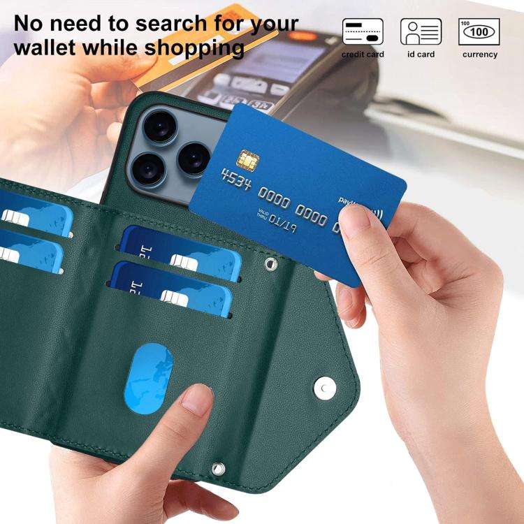 Rhombic Texture Card Bag RFID Phone Case with Long Lanyard, For iPhone 18 Pro / 17 Pro, For iPhon...