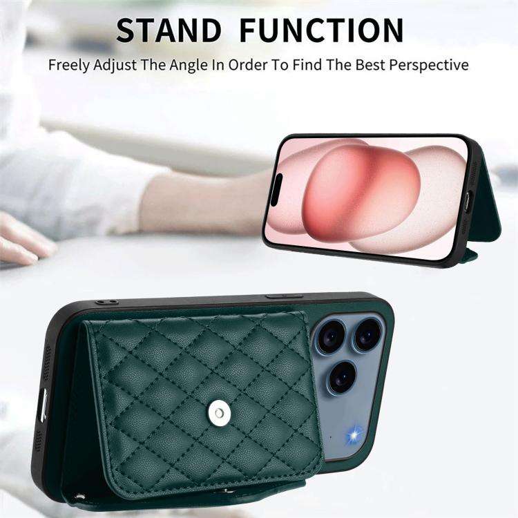 Rhombic Texture Card Bag RFID Phone Case with Long Lanyard, For iPhone 18 Pro / 17 Pro, For iPhon...