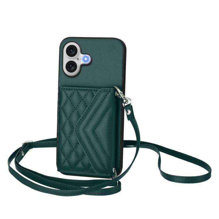 Rhombic Texture Card Bag RFID Phone Case with Long Lanyard, For iPhone 18 Pro / 17 Pro, For iPhon...