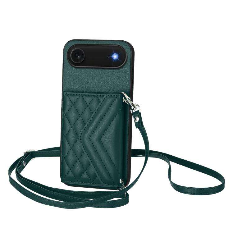 Rhombic Texture Card Bag RFID Phone Case with Long Lanyard, For iPhone 18 Pro / 17 Pro, For iPhon...