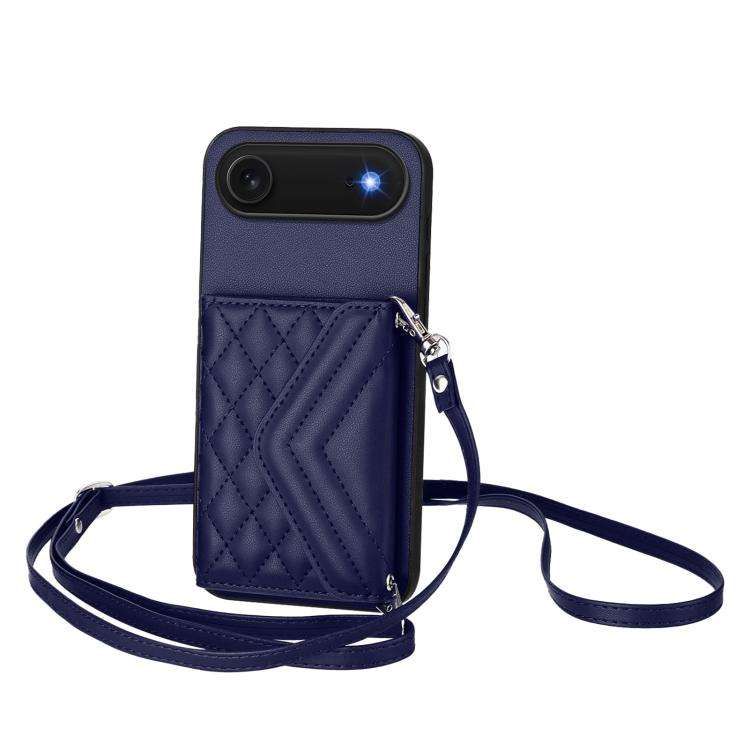 Rhombic Texture Card Bag RFID Phone Case with Long Lanyard, For iPhone 18 Pro / 17 Pro, For iPhon...