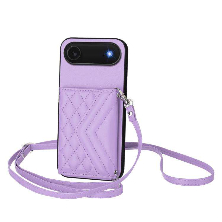 Rhombic Texture Card Bag RFID Phone Case with Long Lanyard, For iPhone 18 Pro / 17 Pro, For iPhon...