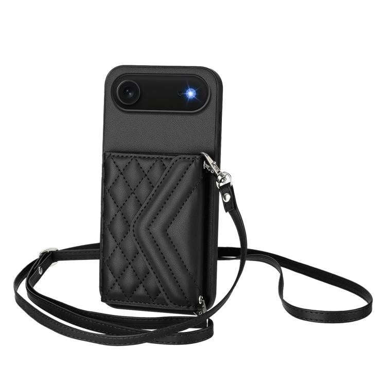 Rhombic Texture Card Bag RFID Phone Case with Long Lanyard, For iPhone 18 Pro / 17 Pro, For iPhon...