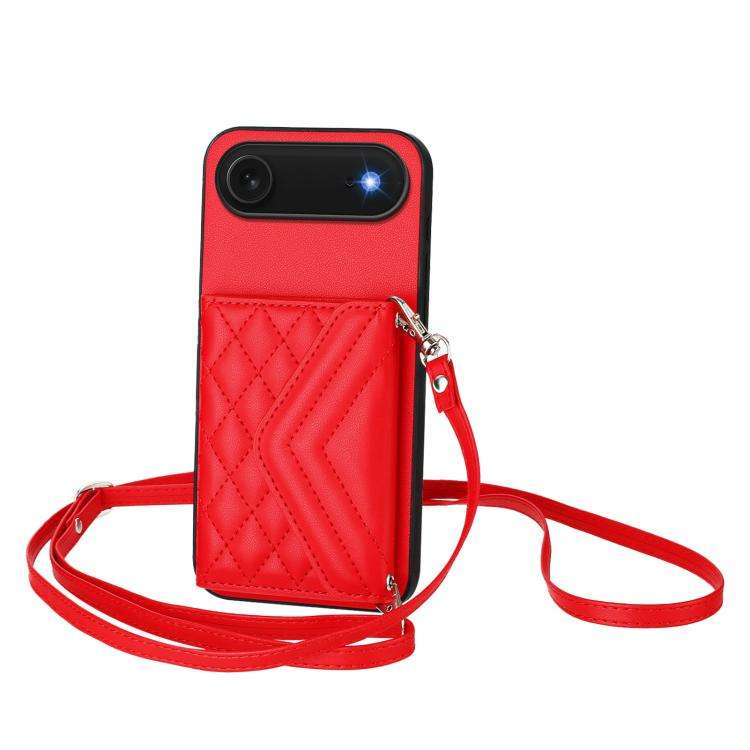 Rhombic Texture Card Bag RFID Phone Case with Long Lanyard, For iPhone 18 Pro / 17 Pro, For iPhon...