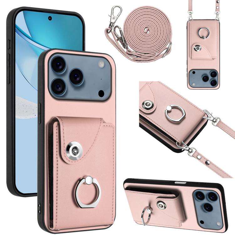 Organ Card Bag Ring Holder Phone Case with Long Lanyard, For iPhone 17e / 16e, For iPhone 17 Pro ...