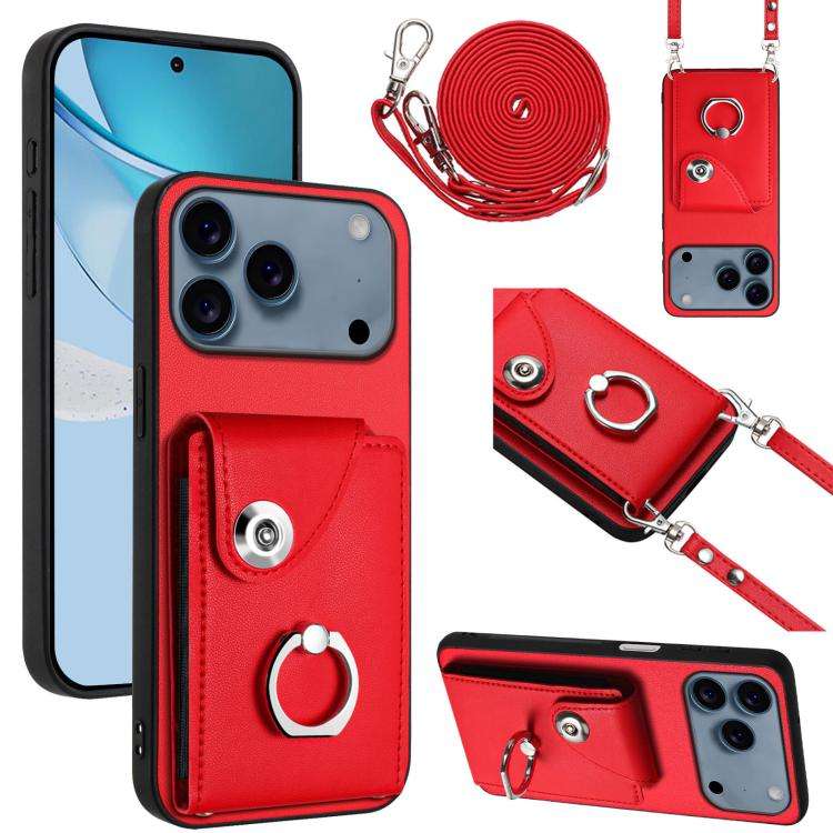 Organ Card Bag Ring Holder Phone Case with Long Lanyard, For iPhone 17e / 16e, For iPhone 17 Pro ...