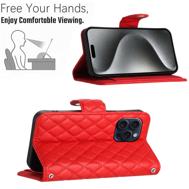Rhombic Texture Flip Leather Phone Case with Lanyard, For iPhone 14 Pro Max, For iPhone SE 2022 /...