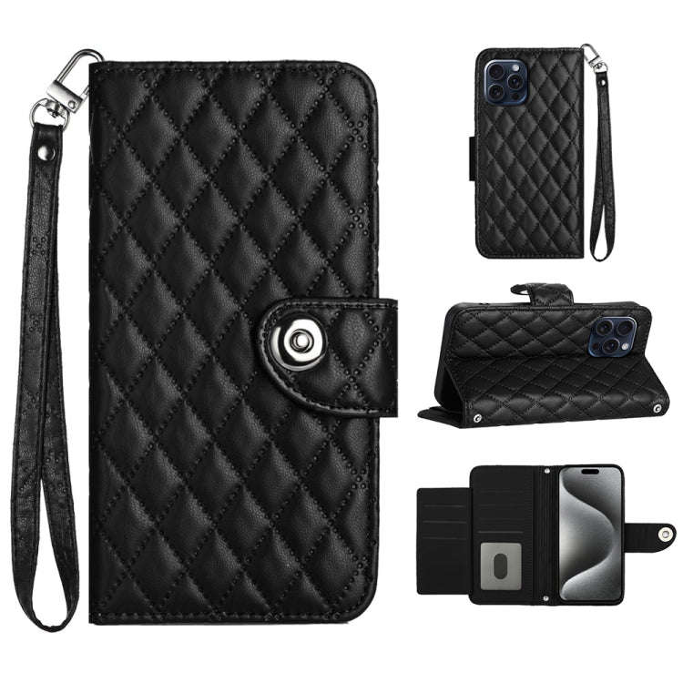 Rhombic Texture Flip Leather Phone Case with Lanyard, For iPhone 14 Pro Max, For iPhone SE 2022 /...