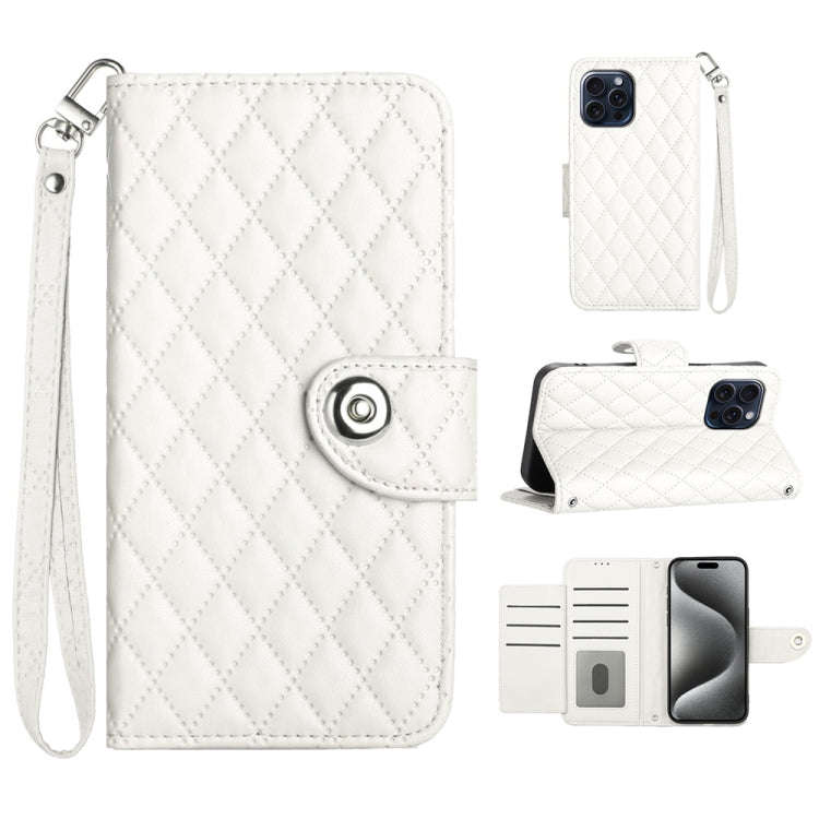 Rhombic Texture Flip Leather Phone Case with Lanyard, For iPhone 14 Pro Max, For iPhone SE 2022 /...