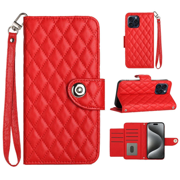 Rhombic Texture Flip Leather Phone Case with Lanyard, For iPhone 14 Pro Max, For iPhone SE 2022 /...
